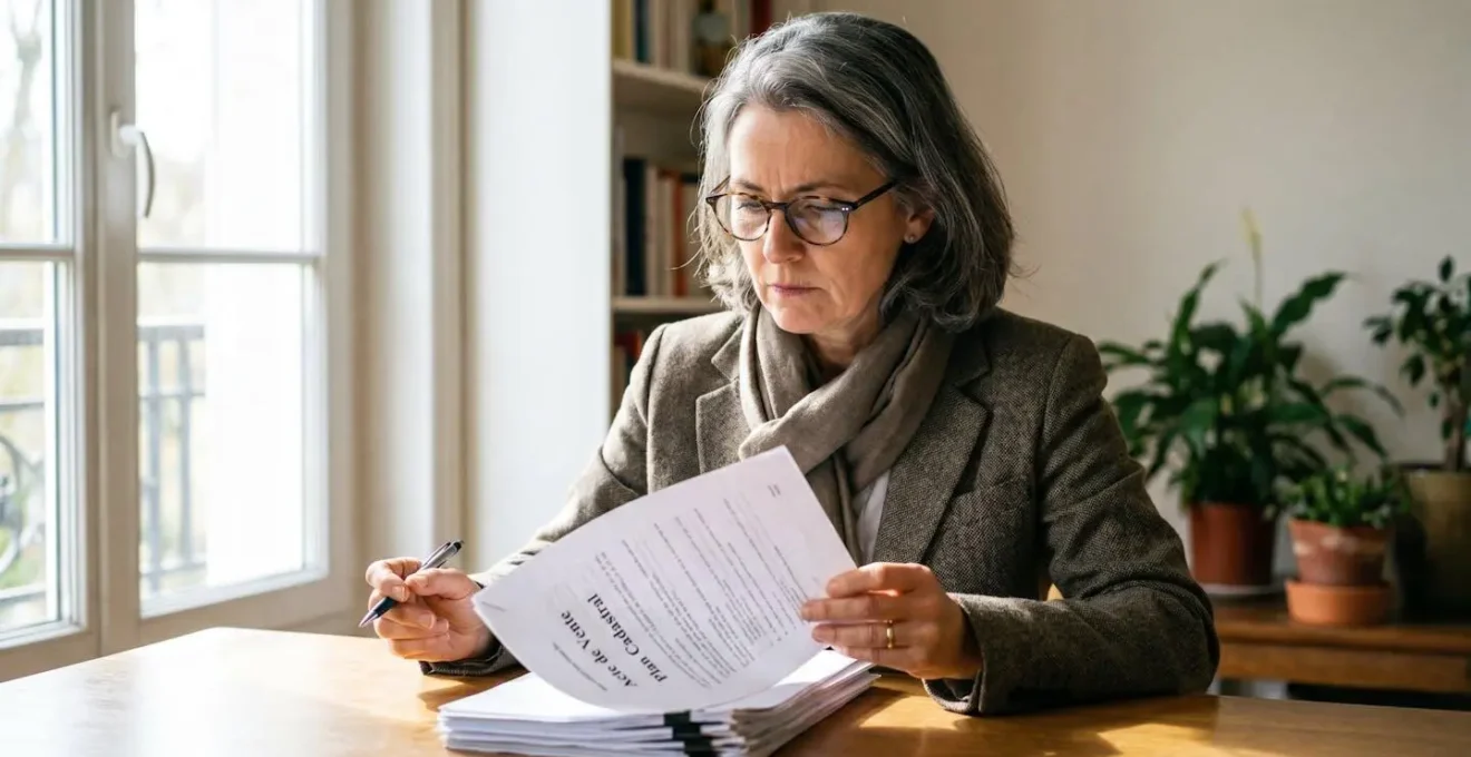 Personne en train d'analyser des documents d'investissement immobilier dans un bureau lumineux